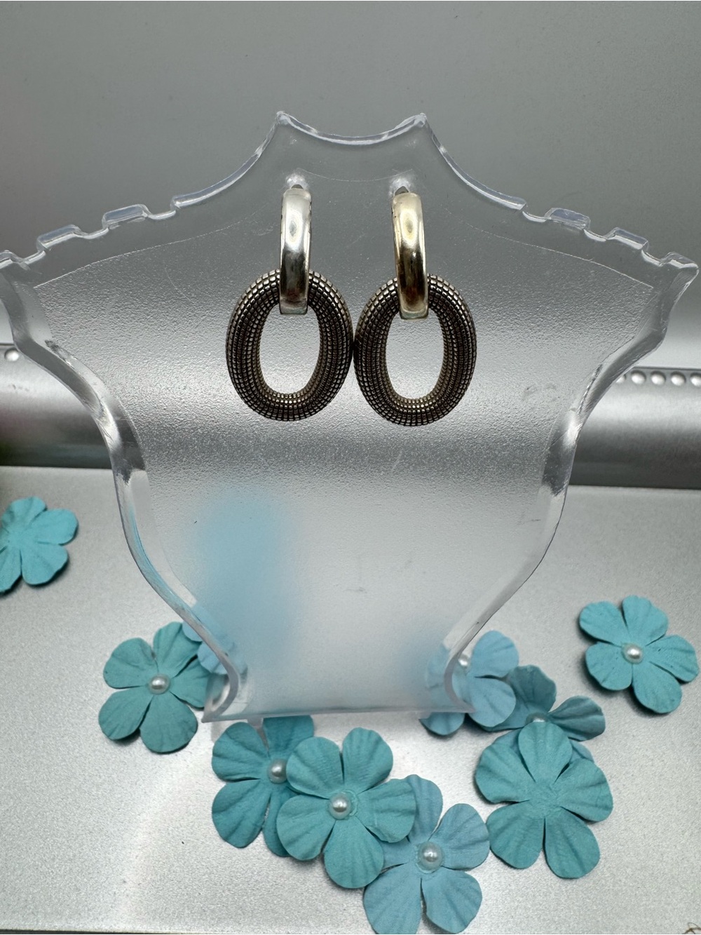 Brighton Double  Hoop Drop Earrings with Textured Oval Dangles